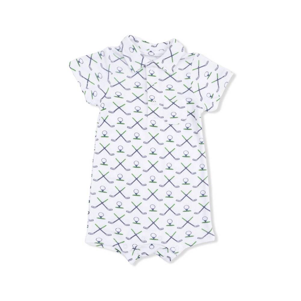 NEW ANGEL DEAR kids simple golf ribbed modal polo shortie in white